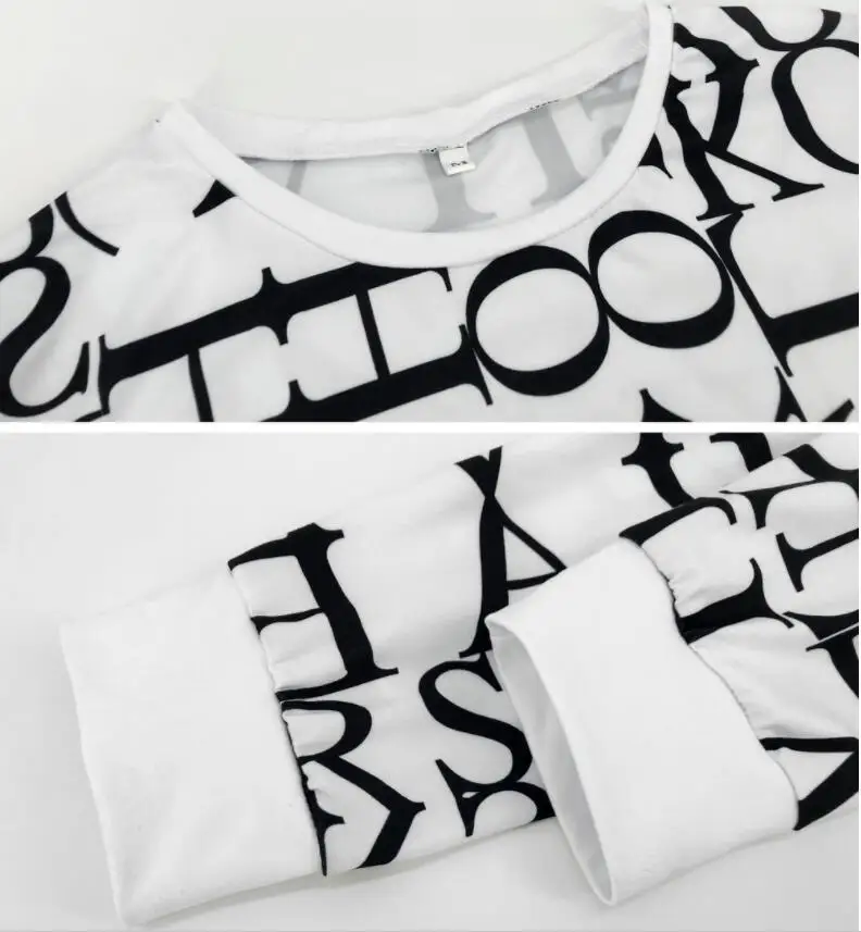 

Letters Print Women's T Shirt Casual O Neck Long Sleeve Pullovers White Black Tops Autumn Tees Female Loose T-Shirts Streetwear