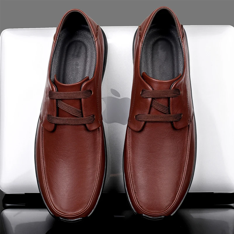 

Men Casual Breathable Comfortable High Quality Fashion Flexible Cowhide Business Casual Lace-up Non-slip Shoes Genuine Leather