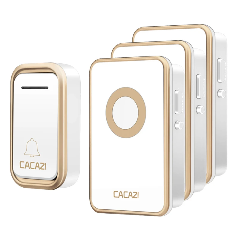 1 button 3 receiver Умный беспроводной дверной звонок CACAZI, водонепроницаемая Батарейная кнопка, дистанционный светодиодный светильник на 300 м, домашний дверной звонок, 38 колокольчиков, вилка стандарта США, ЕС, Великобритании - Цвет: 1 button 3 receiver