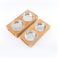 stainless steel durable double pet bowls dish dog cat stand feeder anti slip food water bowl