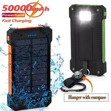 50000mAh Solar Power Bank Large-Capacity Portable Mobile Phone Charger LED Outdoor Travel PowerBank for Xiaomi1 Samsung iPhone13