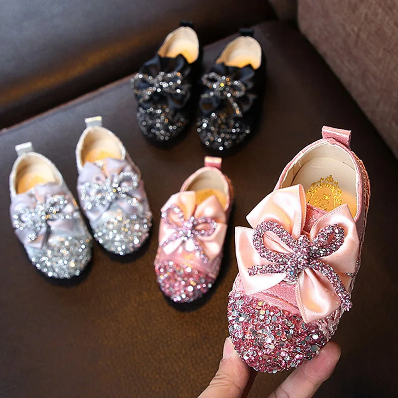 Для девочек Сезон весна осень туфли с блестками принцессы петельками для детей