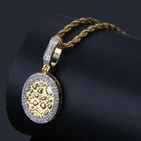 hip hop cz zircon paved bling iced out geometric round gold bullion pendants necklace for men rapper jewelry gold silver color