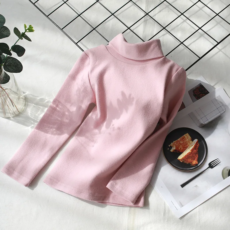 pink Теплая блузка для девочек; коллекция года; осенняя одежда для малышей; хлопковые школьные Блузы; топы с длинными рукавами; однотонные футболки; детские базовые Блузы для малышей - Цвет: pink