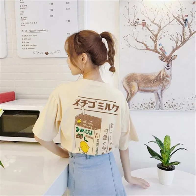 Women T Shirt Kawaii Cartoon Print Tops Tee Harajuku Summer Short Sleeve Casual Loose Korean Clothes | Женская одежда