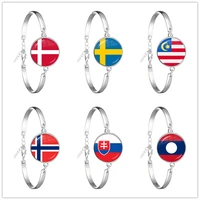 malaysia laos denmark norway sweden slovakia national flag bangle 18mm glass cabochon chain bracelet for women men gift