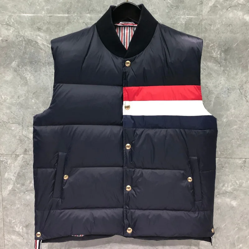 TB THOM Vest Winter Men's Jackets Fashion Brand Down Navy Jacket Vest Matte Nylon Contrast RWB Stripe  Wholesale TB Thermal Vest