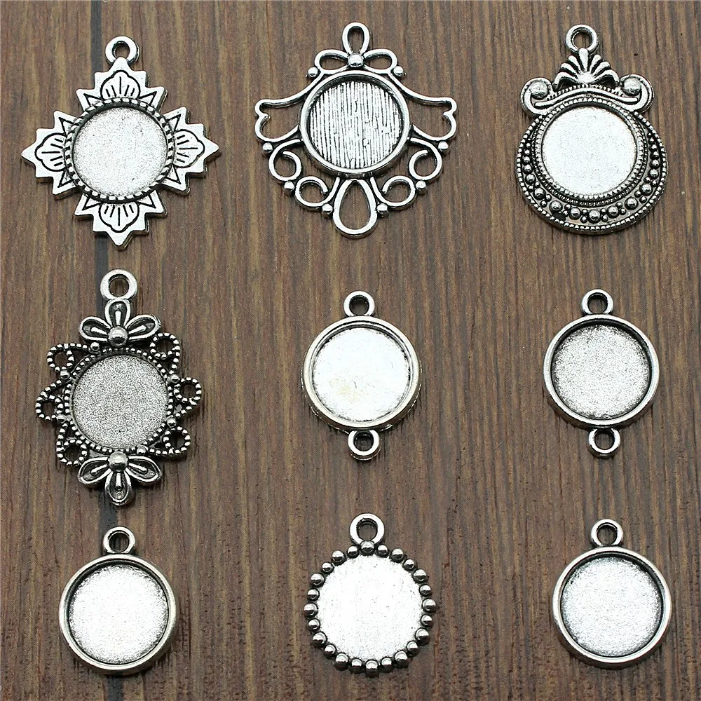 

20pcs Fit 12mm Round Glass Cabochon Base Setting Pendant Tray For Jewelry DIY Making Antique Silver Color FM4018