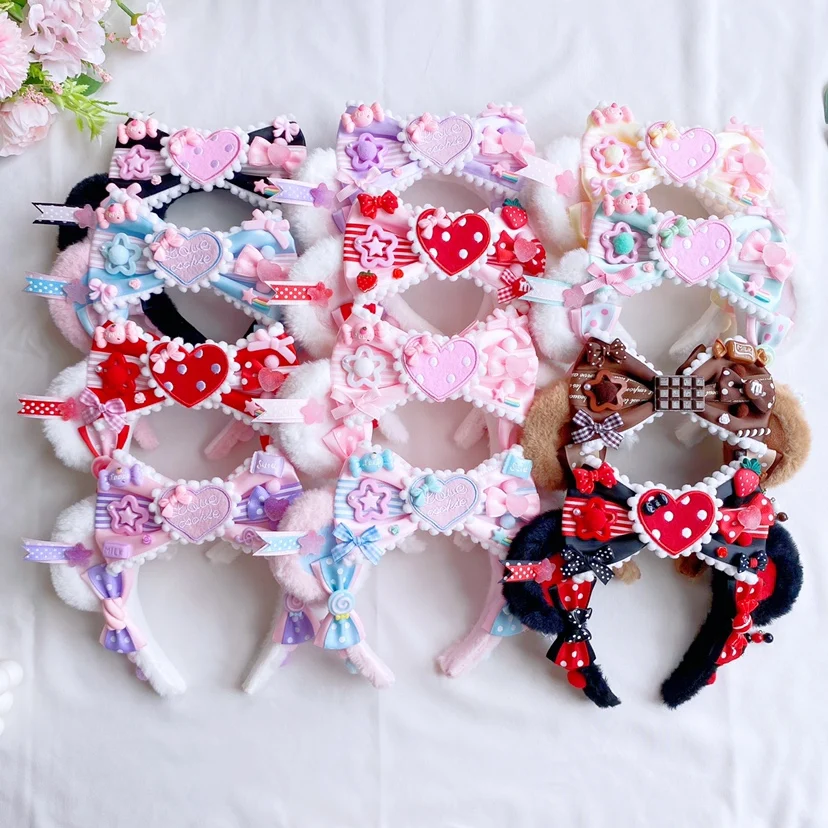 

Lolita KC Original Lolita Hair Accessories Bear Ear Strawberry Bow Headband Lovely Heart-Shaped Sweet Headwear