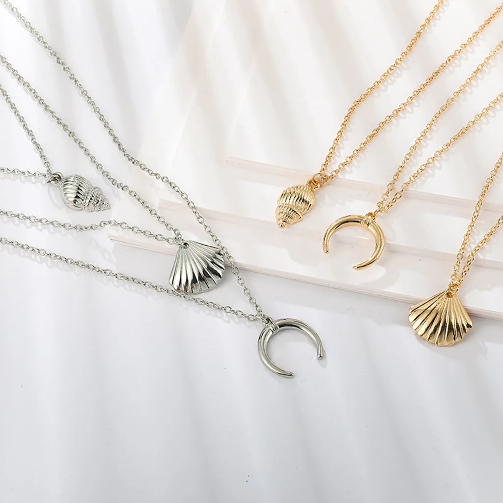 Мода Раскладушка оболочки раковины Луны сплава многослойное ожерелье ювелирные