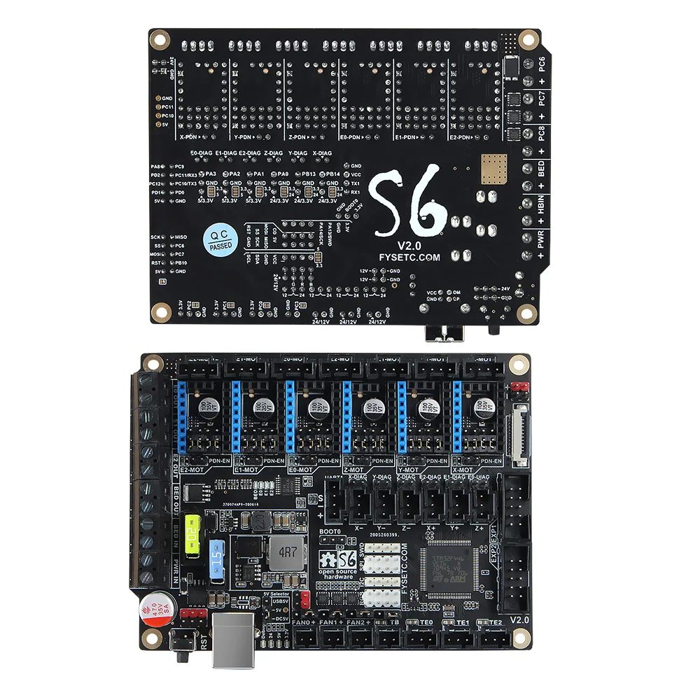 S6 V2.1 32-битная плата XH коннектор управления Поддержка 6X TMC драйверы Uart/SPI Летающий