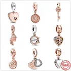Новые 925 пробы серебро Сердце Ключ бусины с позолоченным кольцом из розового золота, подходят к оригиналу, соответственные Европейской Пандоре обаятельные серебряный браслет ювелирные изделия