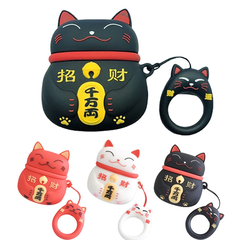 

For Airpods Pro Cute Cartoon Chinese Lucky Cat New Year Case For Apple Airpods 1 2 3 Wireless Earphone Cover Key Chain Pendant