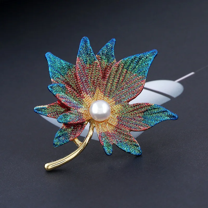 Korean-Style Hot Fashion Brooch Colorful Two-Color Maple Leaf Clothing Pin Women's High-End Suit Jacket Corsage Accessories | Украшения