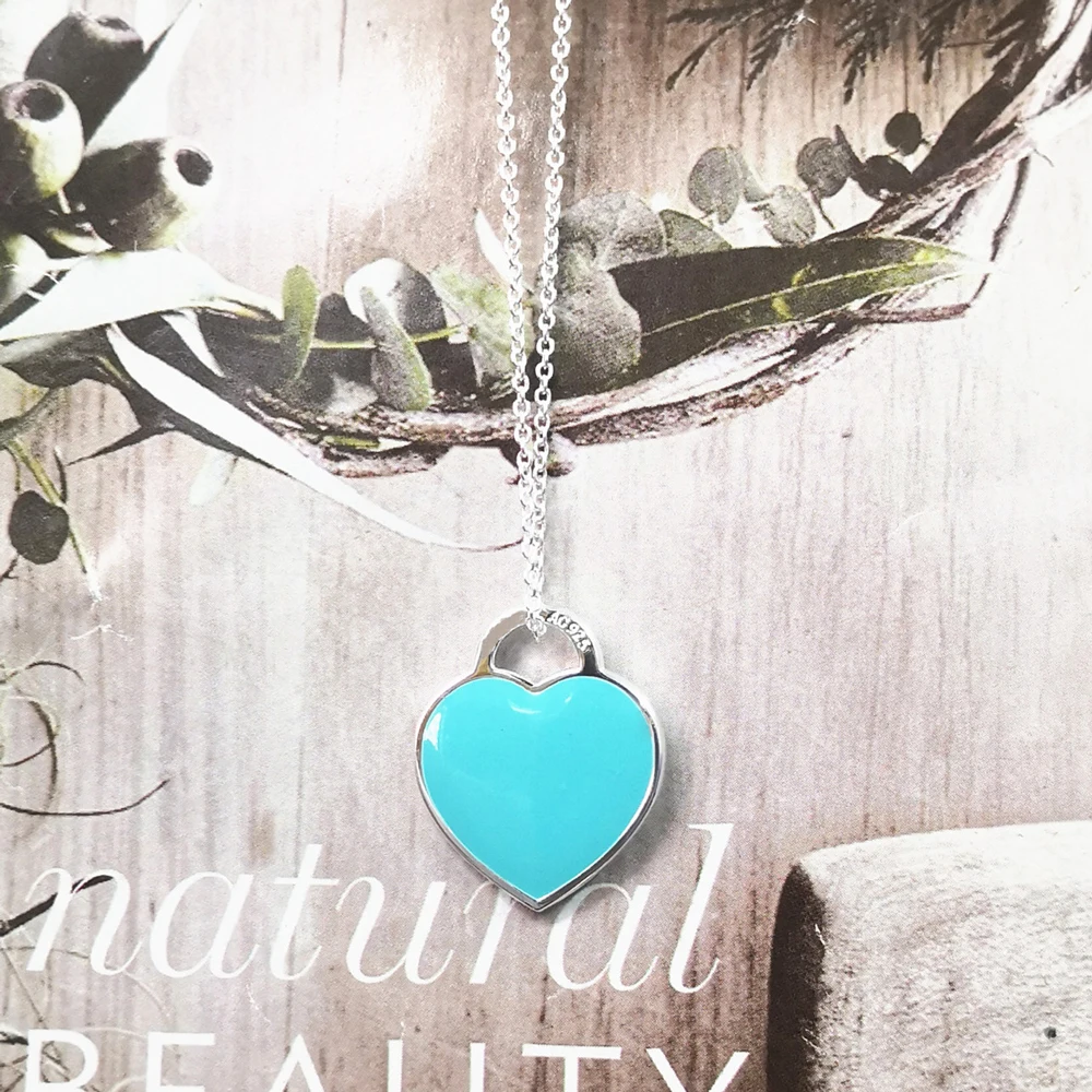 

S925 Sterling Silver Necklace Enamel Heart Necklace Light Luxury Romantic Fashion Fine Jewelry Female Lovers Holiday Gift
