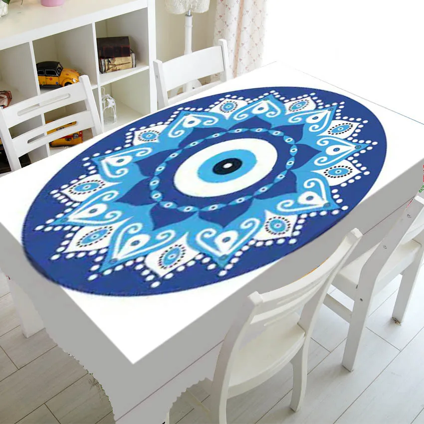 Греческая синяя скатерть в стиле бохо с узором сглаза Мандала домашний декор