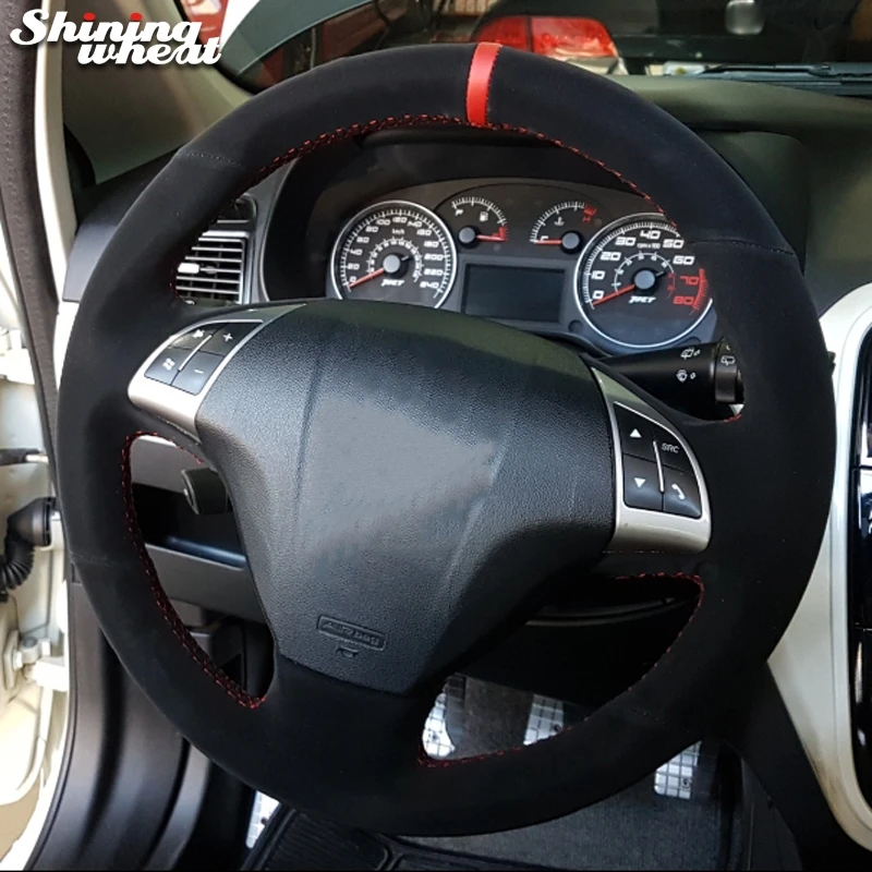 

Hand Sew Black Suede Red Marker Car Steering Wheel Cover for Fiat Bravo 2007-2011