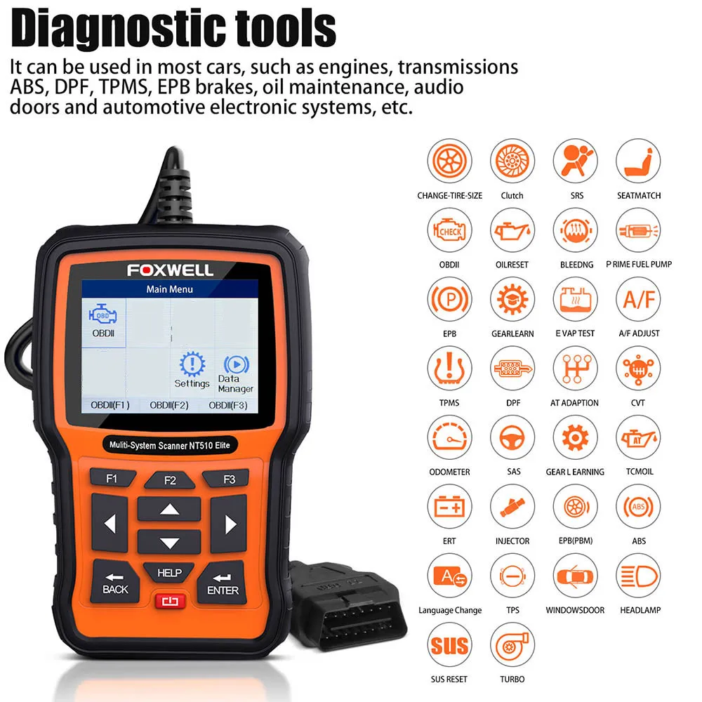 Сканер Foxwell NT510 Elite OBD2 с 1 бесплатным программным обеспечением для автомобиля +