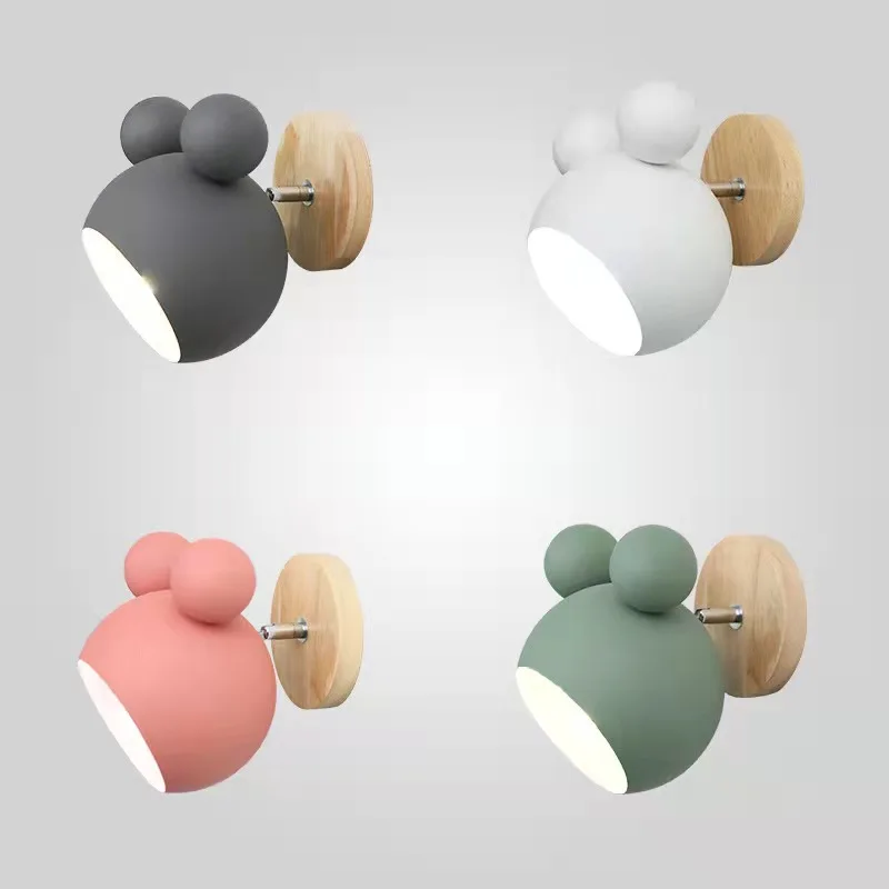 

Creative Led Wall Lamp with Iron Lampshade Wood Lighting Fixture Bedside Kids Room Corridor Nordic Wall Light Luminaire No Bulb