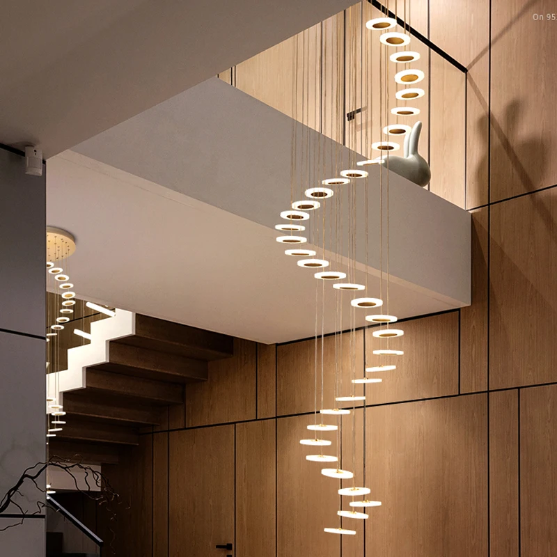 

Pendant Light Modern minimalist duplex floor hall fashion atmosphere Nordic living room lamp villa spiral staircase long hanging
