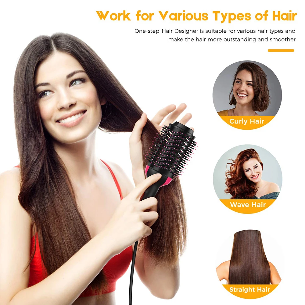 

Hair Curler 2-in-1 Hair Straightening Curling Brush Rotating Hot Air Brush Hair Dryer Volumizer Professional Blow Dryer Comb
