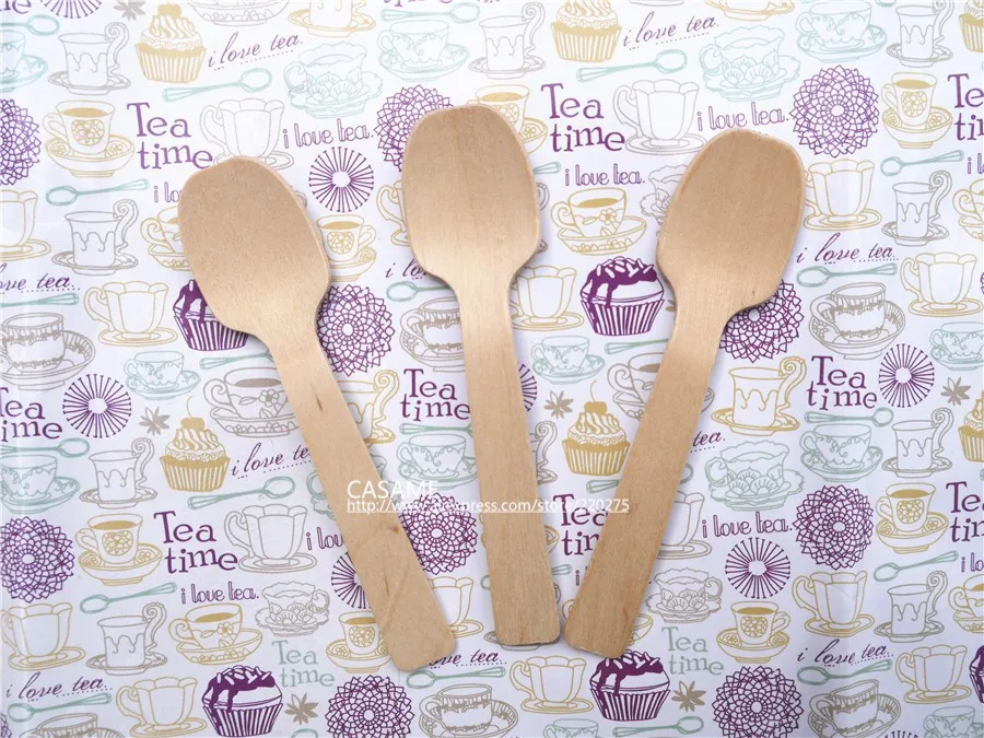 100pcs Disposable Healthy new wooden cake spoon Smooth Natural Ice Cream Spoons Dessert kid spoon for Yogurt mini small spoon