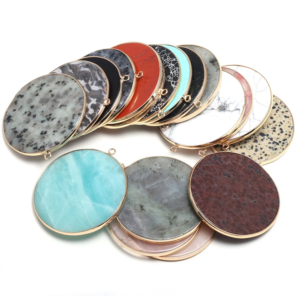 

Natural Stone Agates Pendant Disc Shape Quartz Crystal Charms Pendants For DIY Jewelry Making Necklace Accessories Size 50x55mm