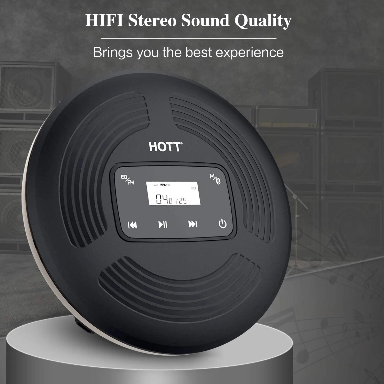 Портативный CD-плеер HOTT CD903TF перезаряжаемый Bluetooth проигрыватель с FM-передатчиком и