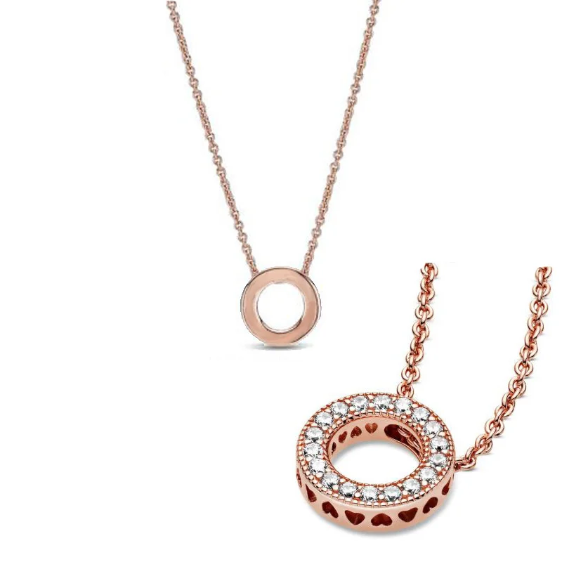 

2020 New 925 Sterling Silver Pink Pave Circle Heart Necklace Crystal Necklaces For Women Fashion Pendant Necklace Jewelry gift