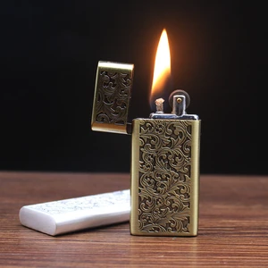 Retro Flint Lighter  Oil Lighter Free Fire Gasoline Grinding Wheel Kerosene Cigarette Lighter Metal Ultra Thin Gadgets for Men