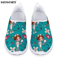 instantarts new cartoon nurse doctor print women sneakers slip on light mesh shoes summer breath flat shoes zapatos planos mujer