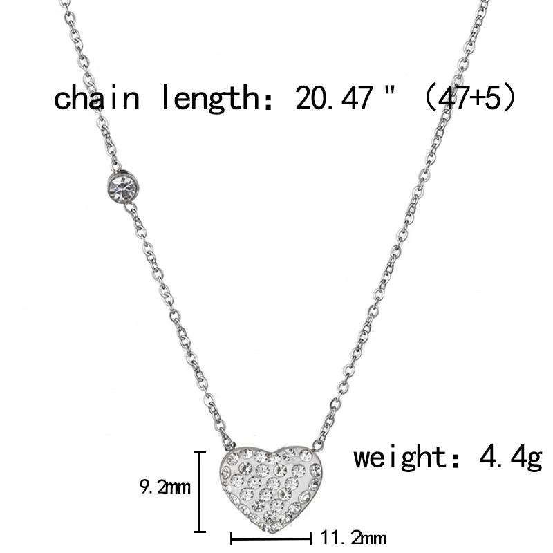 

Luxury Crystal Heart Pendant Choker Necklace For Women Stainless Steel Chain Wedding Party Fashion Silver Color Jewelry Gifts