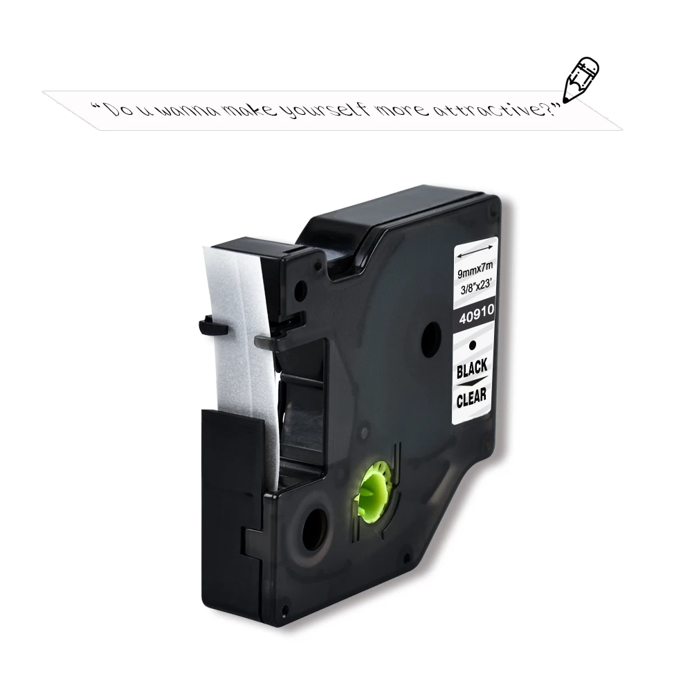 Этикетка мир Совместимость для Dymo D1 9 мм лента маркировки 40910 черный на прозрачном