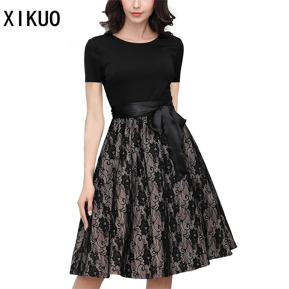 

2021 Ladies Autumn Temperament Round Neck Pencil Skirt Black Lace Belt Slim Skirt