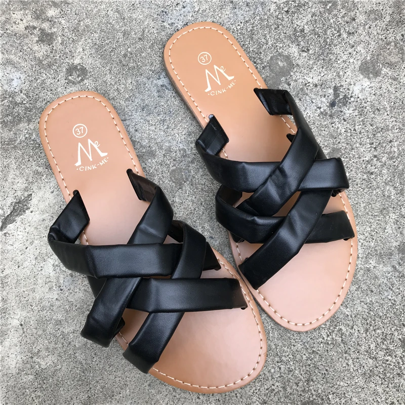 

Low Cross-Tied Shoes Woman 2021 Slippers Soft Rubber Flip Flops Fretwork Heels Big Size Comfort Summer Hawaiian Flat Slides Narr