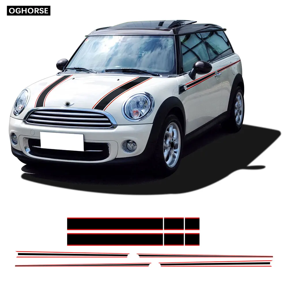 

Car Styling Racing Stripes Hood Rear Bonnet Door Side Waistline Decal Stickers for Mini Cooper R55 R56 F54 F55 F56 Accessories