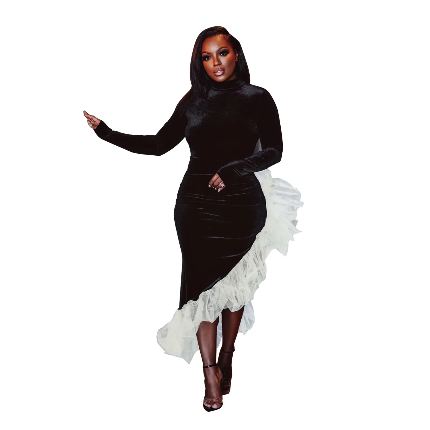 

2020 Woman Dress Fashion Newest Backless Mesh Ruffle