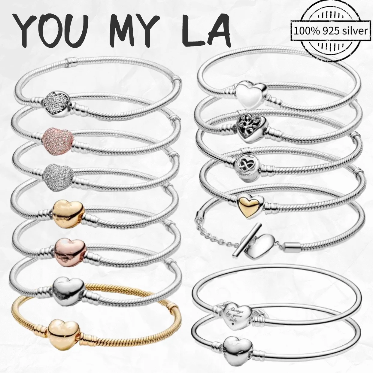 

New 925 Sterling Silver Bracelet Love Classic Snake Chain Bangle Fit Original Pando Charm Bead Fine Jewelry For Women Gift