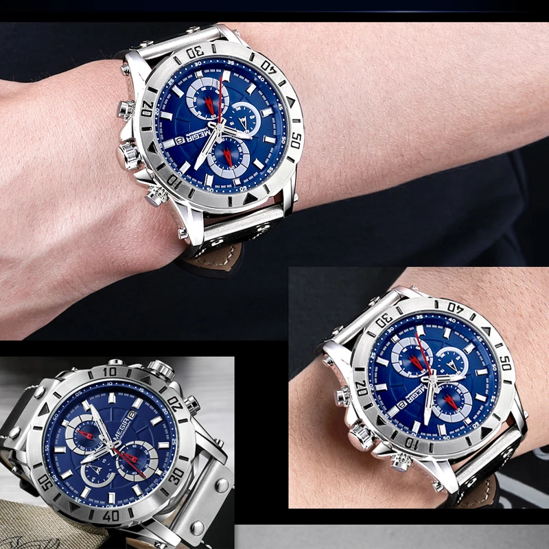 Часы мужские кварцевые с хронографом водонепроницаемые кожаным ремешком 2020 |