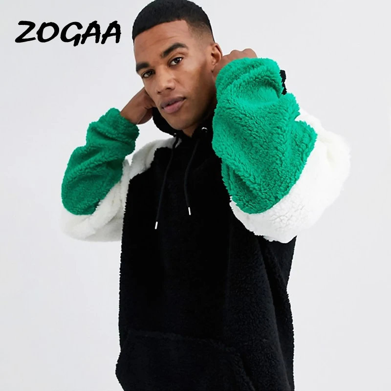 

ZOGAA Hoodies Men Trendy Men's Pullovers Spring Autumn New Loose Hooded Long Sleeve Top Plush Jacket Lounge Wear Patchwork Chic
