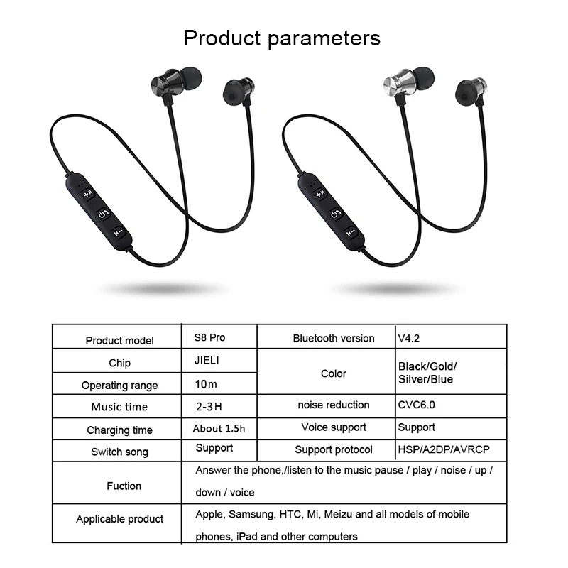 

New Bluetooth Earphone Sport Magnetic Stereo Sports Waterproof Earbuds Wireless In-ear Headset With Mic Headphones