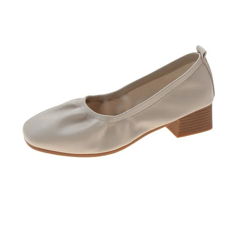 

EOEODOIT Women Casual Heels Shoes Soft Leather Loafer Pumps Slip On Autumn Female Work Shoes