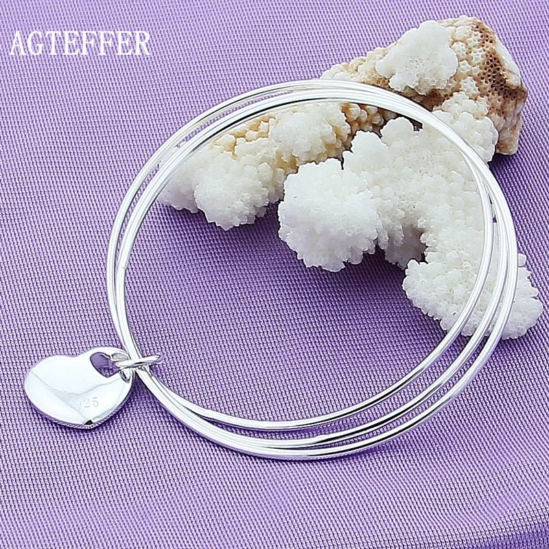 

AGTEFFER 925 Sterling Silver Three Circle Heart Bangle Bracelet For Woman Wedding Engagement Fashion Charm Party Jewelry