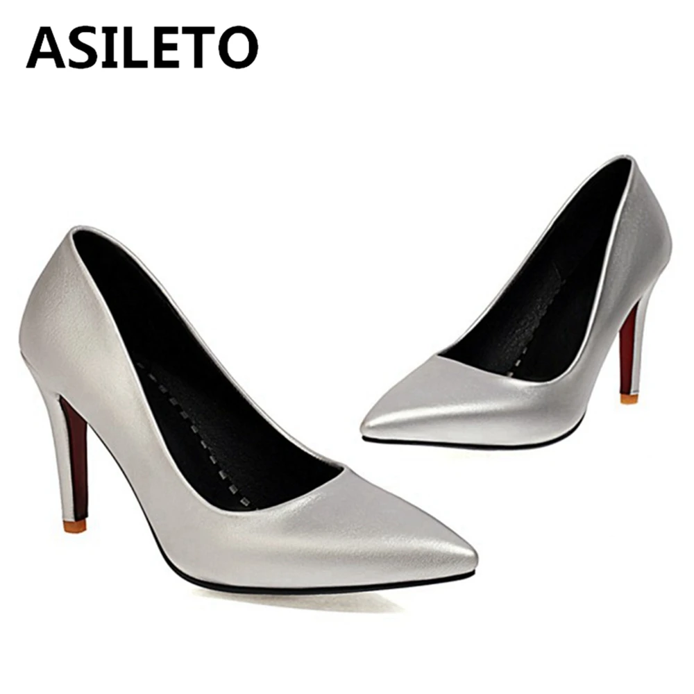 

ASILETO, маленькие и большие размеры 32-43, классические туфли, дамские остроносые туфли-лодочки на тонком каблуке 9 см, из искусственной кожи, для ...