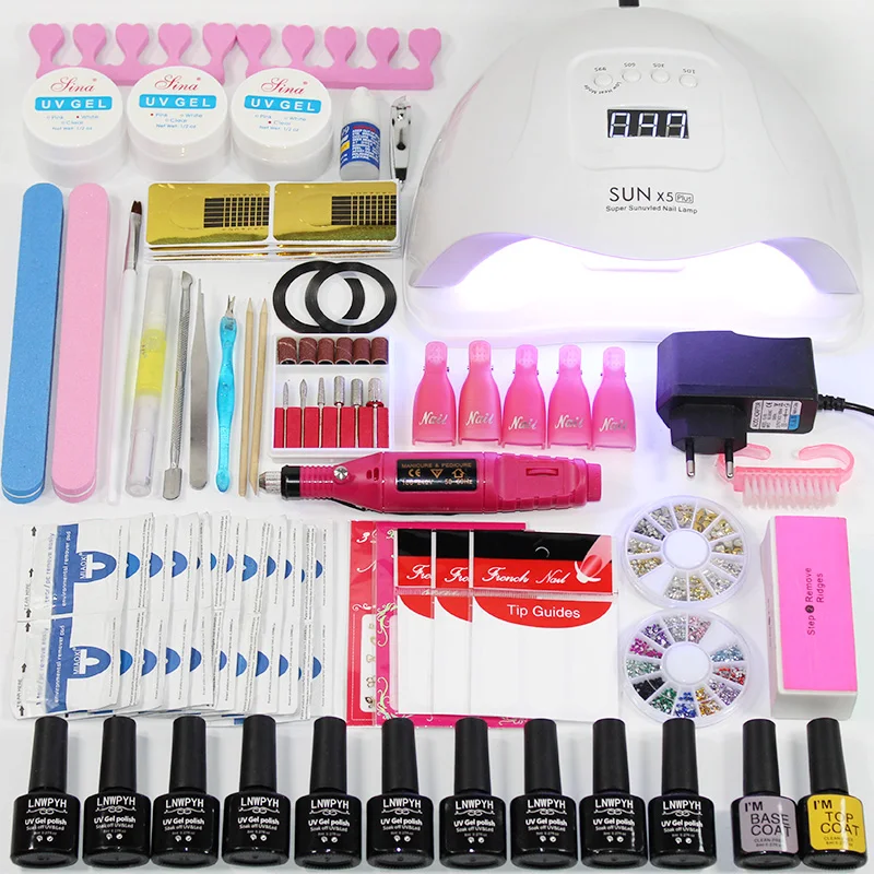 54W Choose10 Colors Маникюрный набор на выбор, 12/10 цветов, Гель-лак, основа, верхнее покрытие, набор для ногтей, 24 Вт/48 Вт/54 Вт, УФ светодиодная лампа, электрическая ручка для маникюра, набор для дизайна ногтей - Цвет: 54W Choose10 Colors