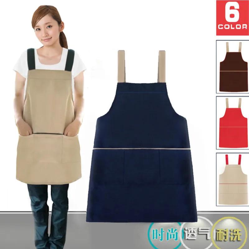 

Waterproof Korean Style Apron Painting Kitchen Pocket Sleeveless Apron Pure Color Delantal Cocina Household Merchandises EF50AC