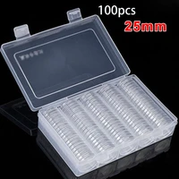 100pcs 25mm clear round coin capsule container storage box gold copper coins holder portable case organizer box for coin collect