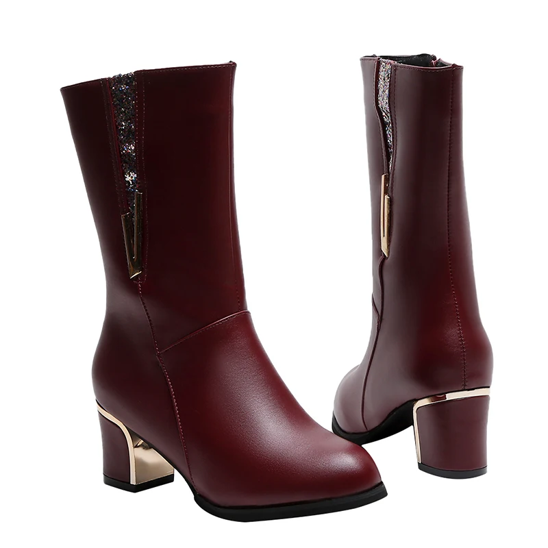 Новые женские сапоги на каблуке зимние до колена платформе без застежки Женская