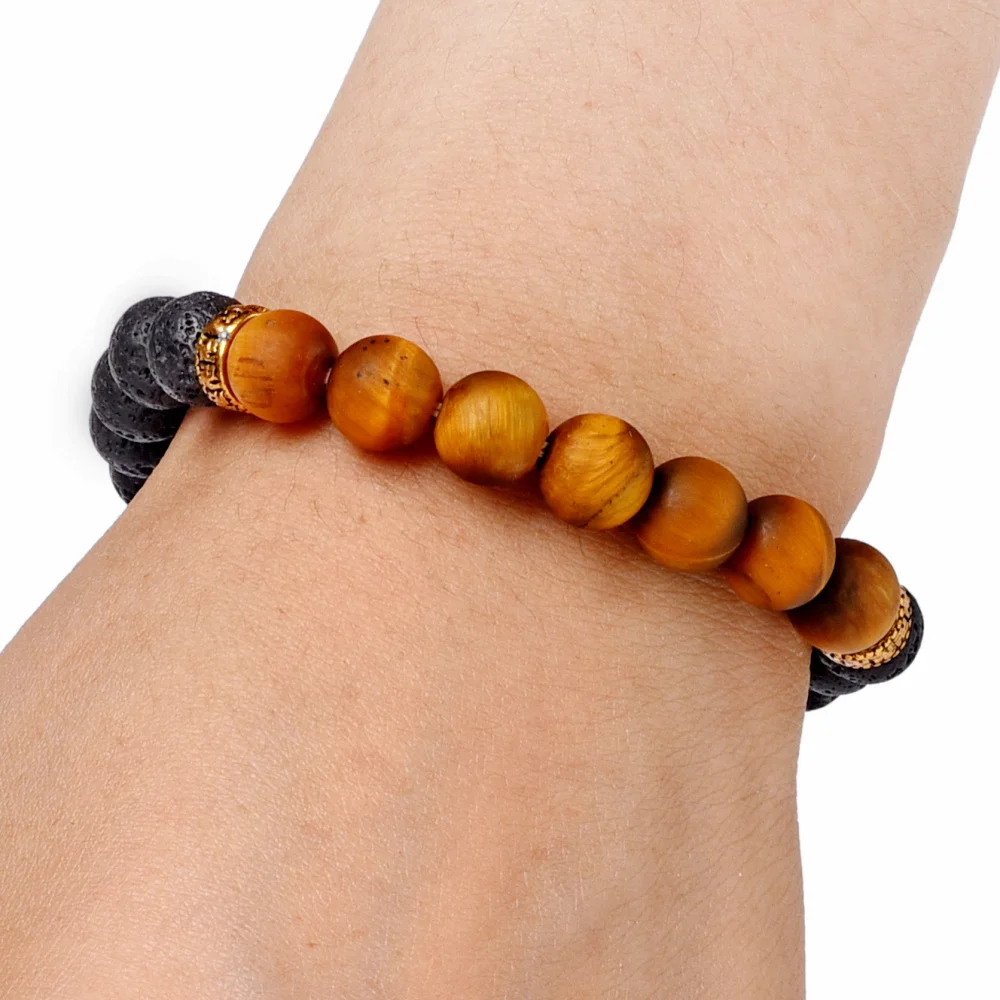 Matte Tiger Eye Plating Alloy Lava Rock Beaded Bracelets For Girl Boy Charm Lucky Gifts SHOW NICE Jewelry | Украшения и
