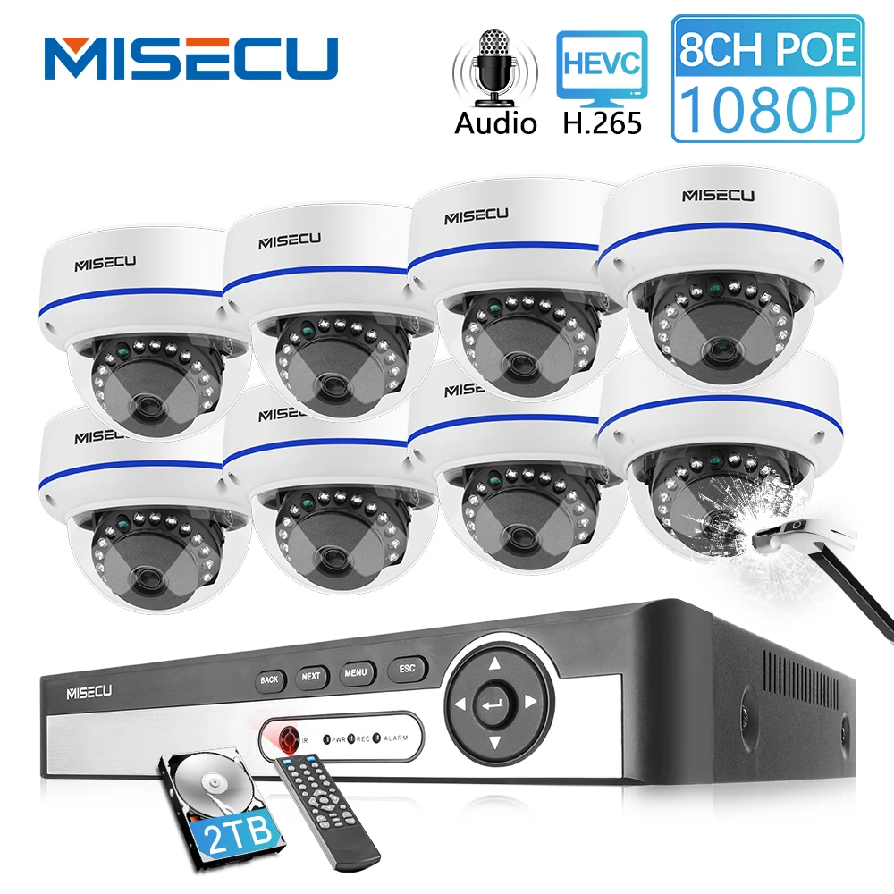 MISECU 8CH 1080P POE NVR, комплект, камера безопасности, система видеонаблюдения, внутренняя запись звука, IP купольная камера P2P, комплект видеонаблюдения
